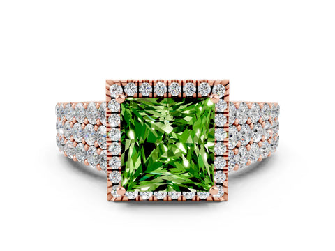 Rose gold Princess Cut Halo Pavé Diamond Engagement Ring with Split Shank and Four-Prong Setting