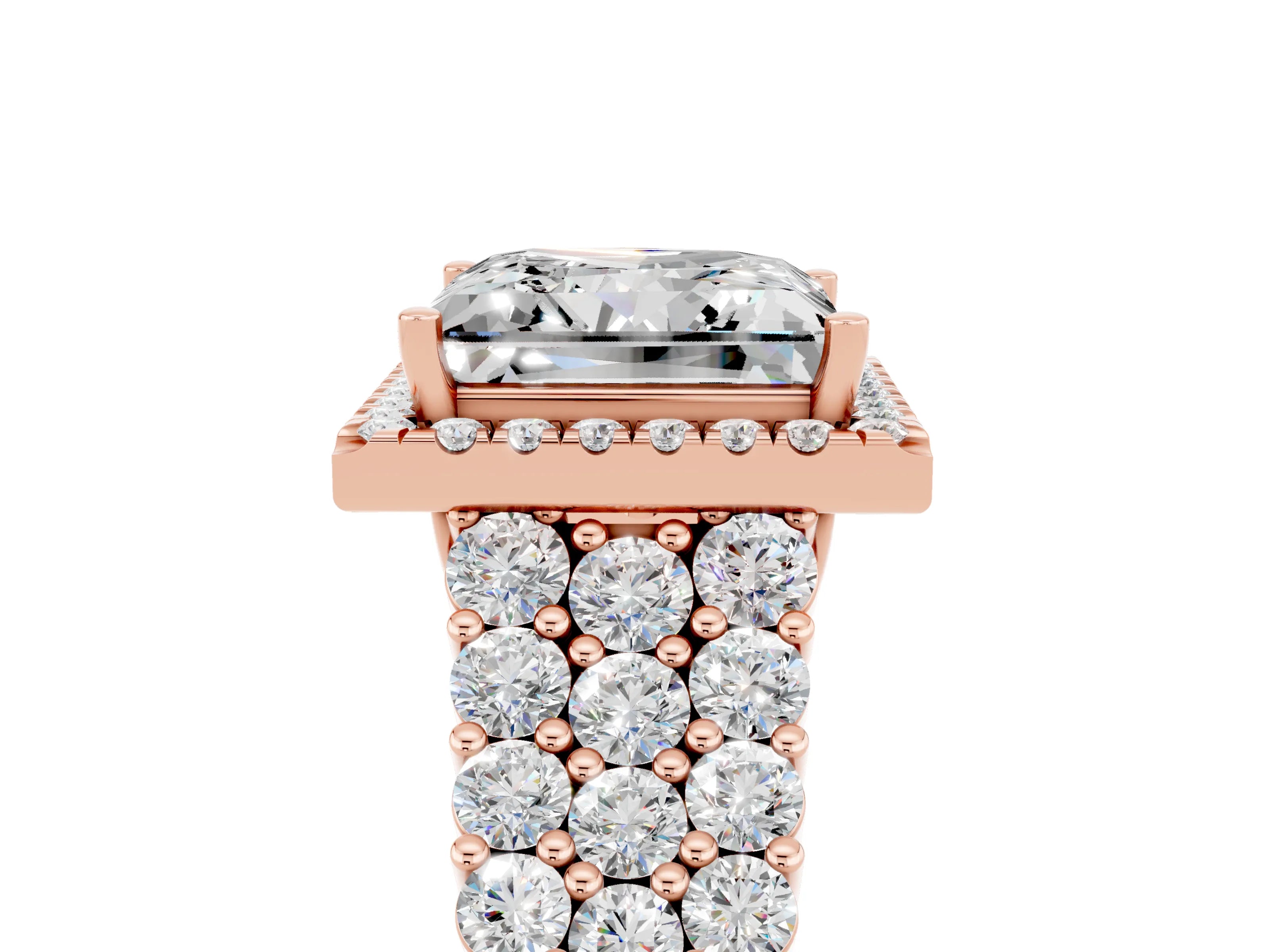 Rose gold Princess Cut Halo Pavé Diamond Engagement Ring with Split Shank and Four-Prong Setting_5