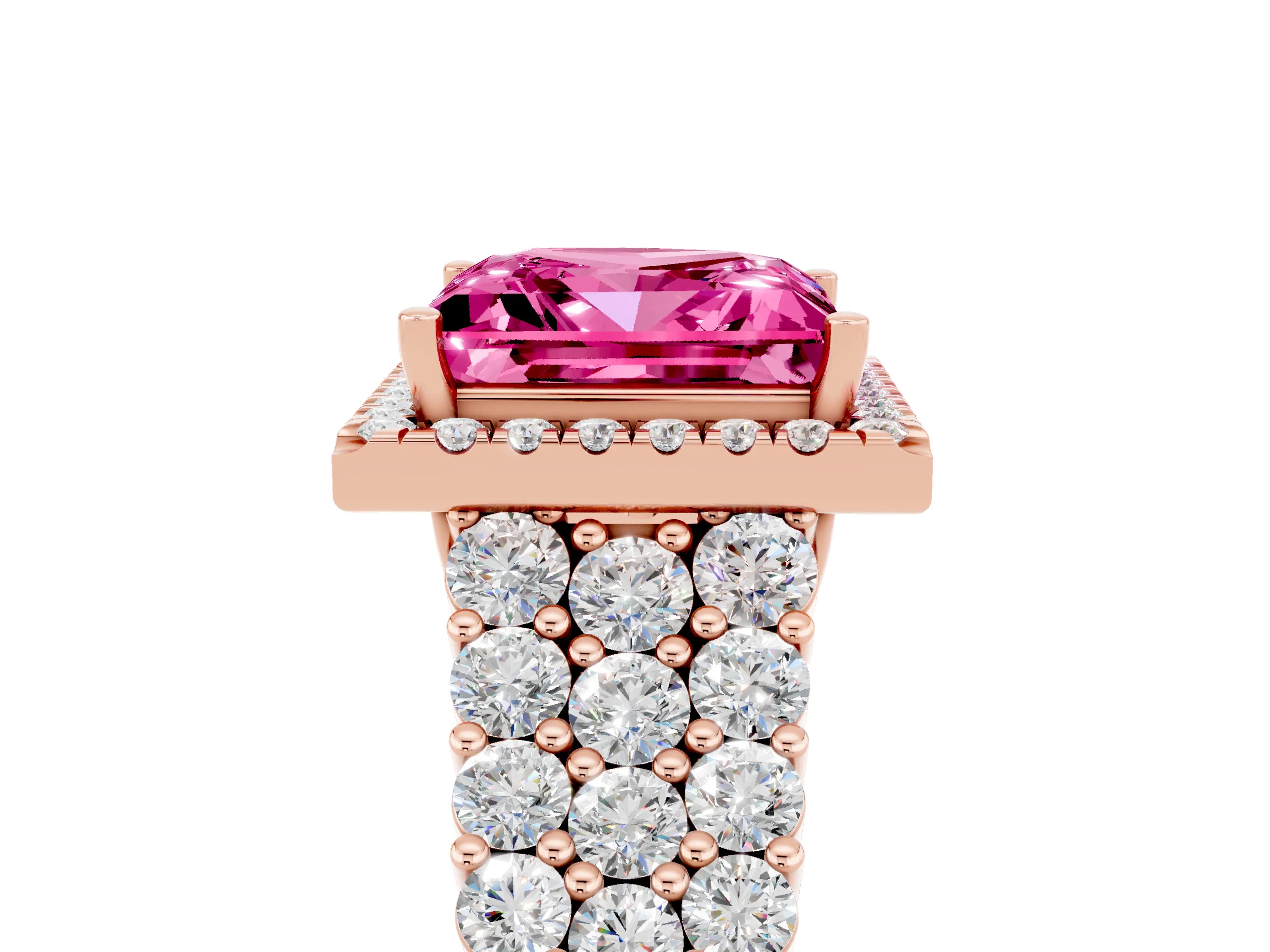 Rose gold Princess Cut Halo Pavé Diamond Engagement Ring with Split Shank and Four-Prong Setting_5