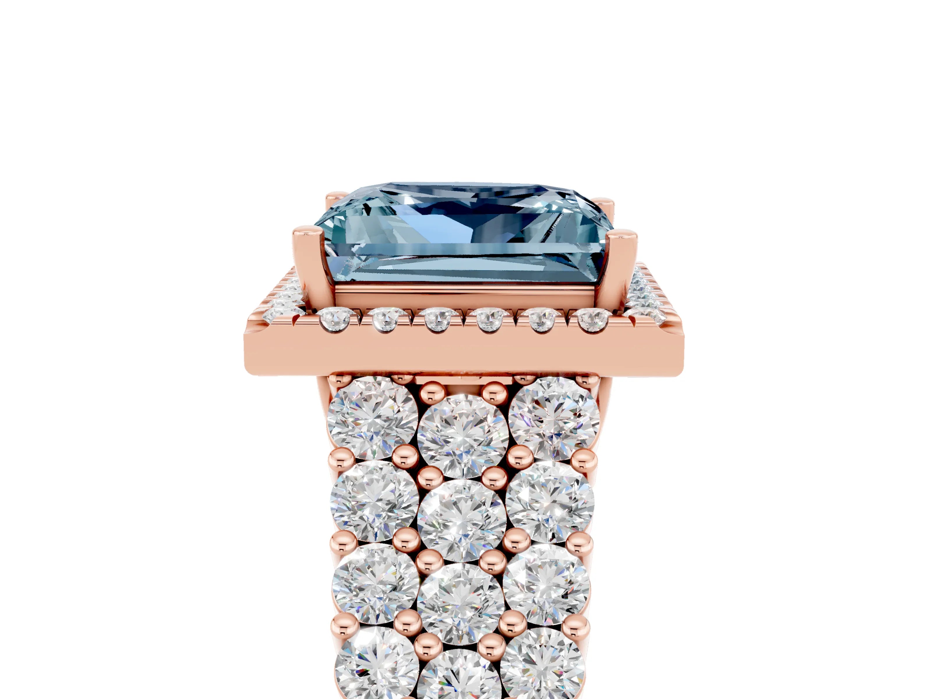 Rose gold Princess Cut Halo Pavé Diamond Engagement Ring with Split Shank and Four-Prong Setting_5