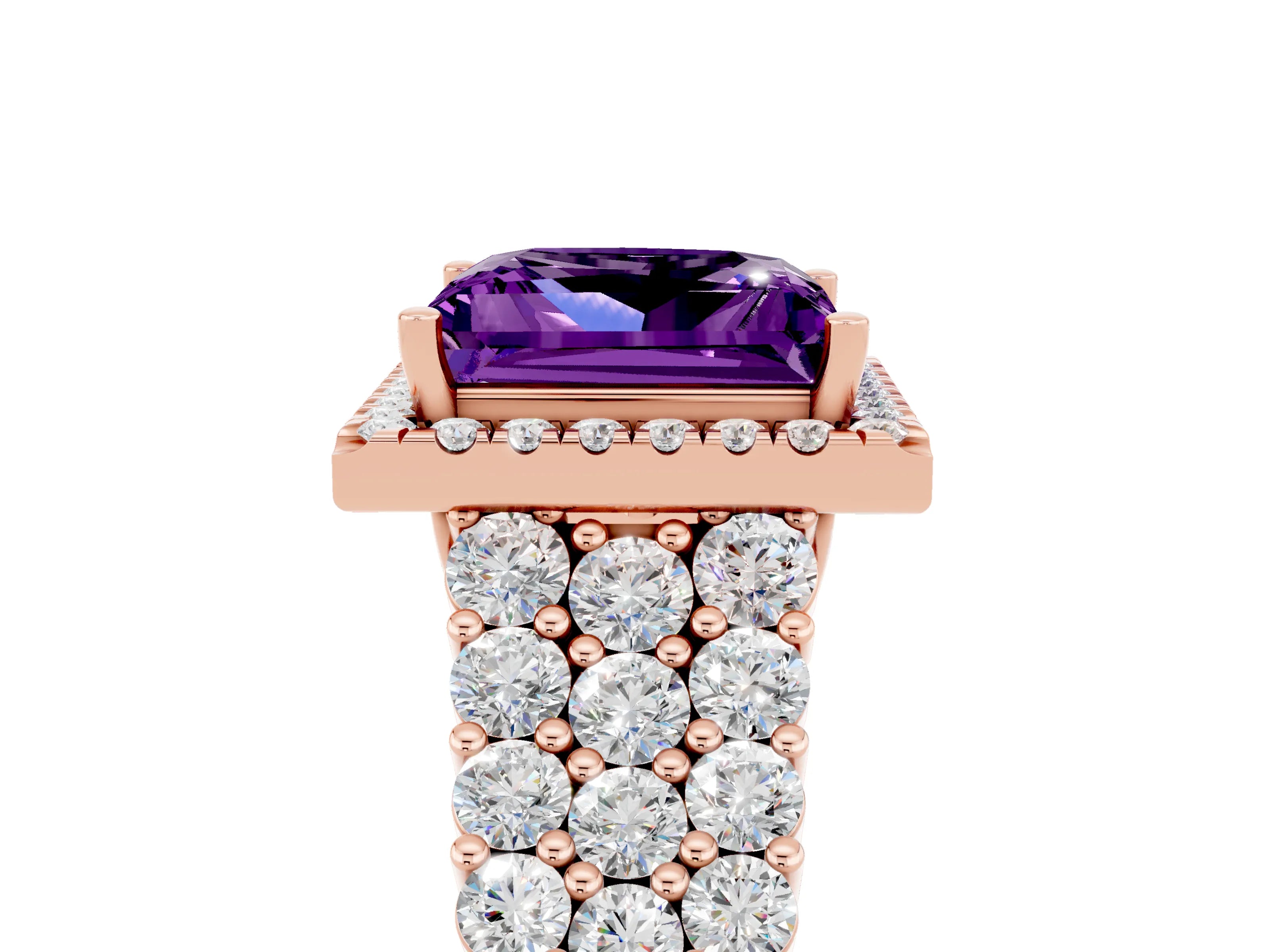Rose gold Princess Cut Halo Pavé Diamond Engagement Ring with Split Shank and Four-Prong Setting_5