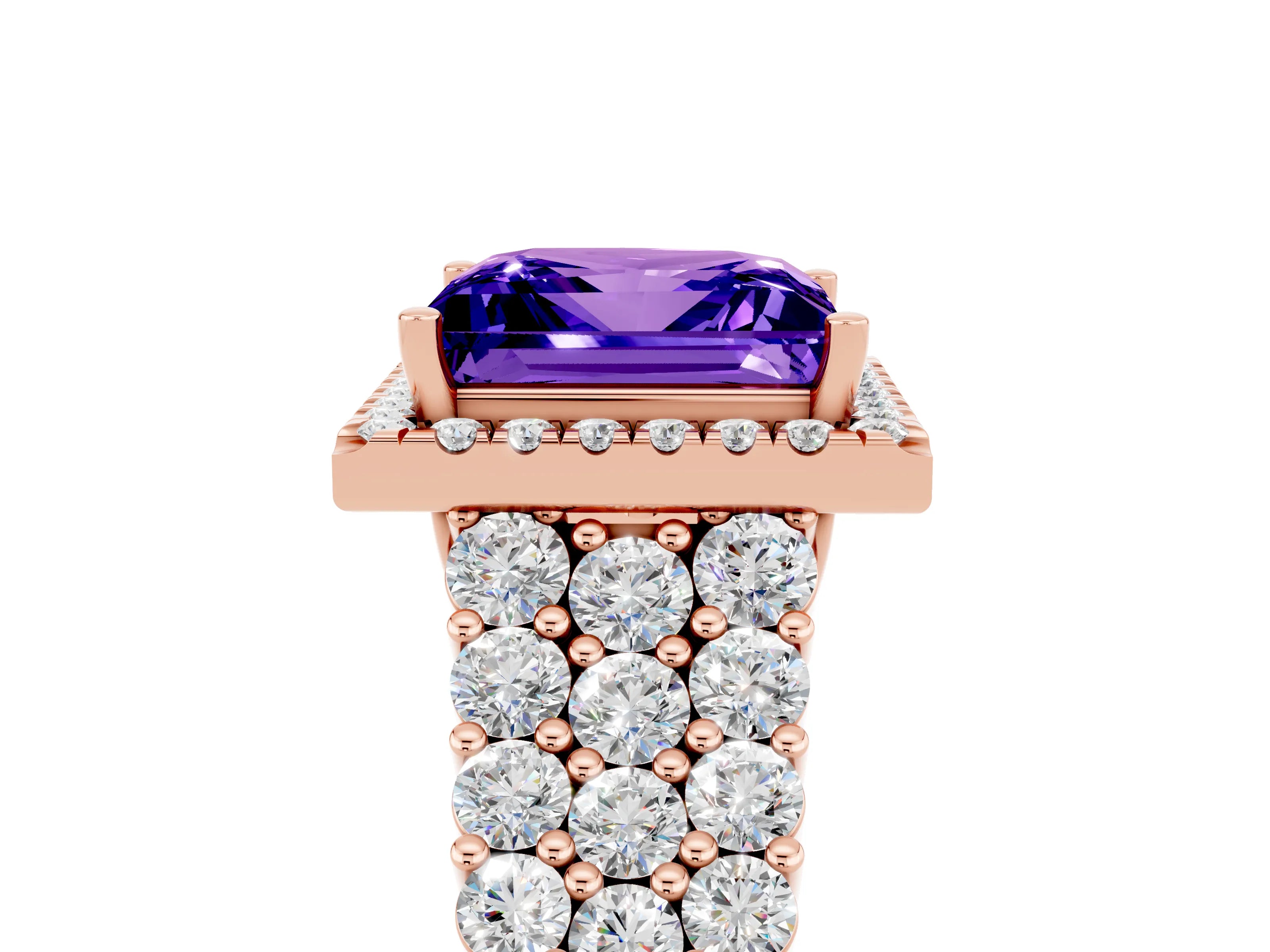 Rose gold Princess Cut Halo Pavé Diamond Engagement Ring with Split Shank and Four-Prong Setting_5