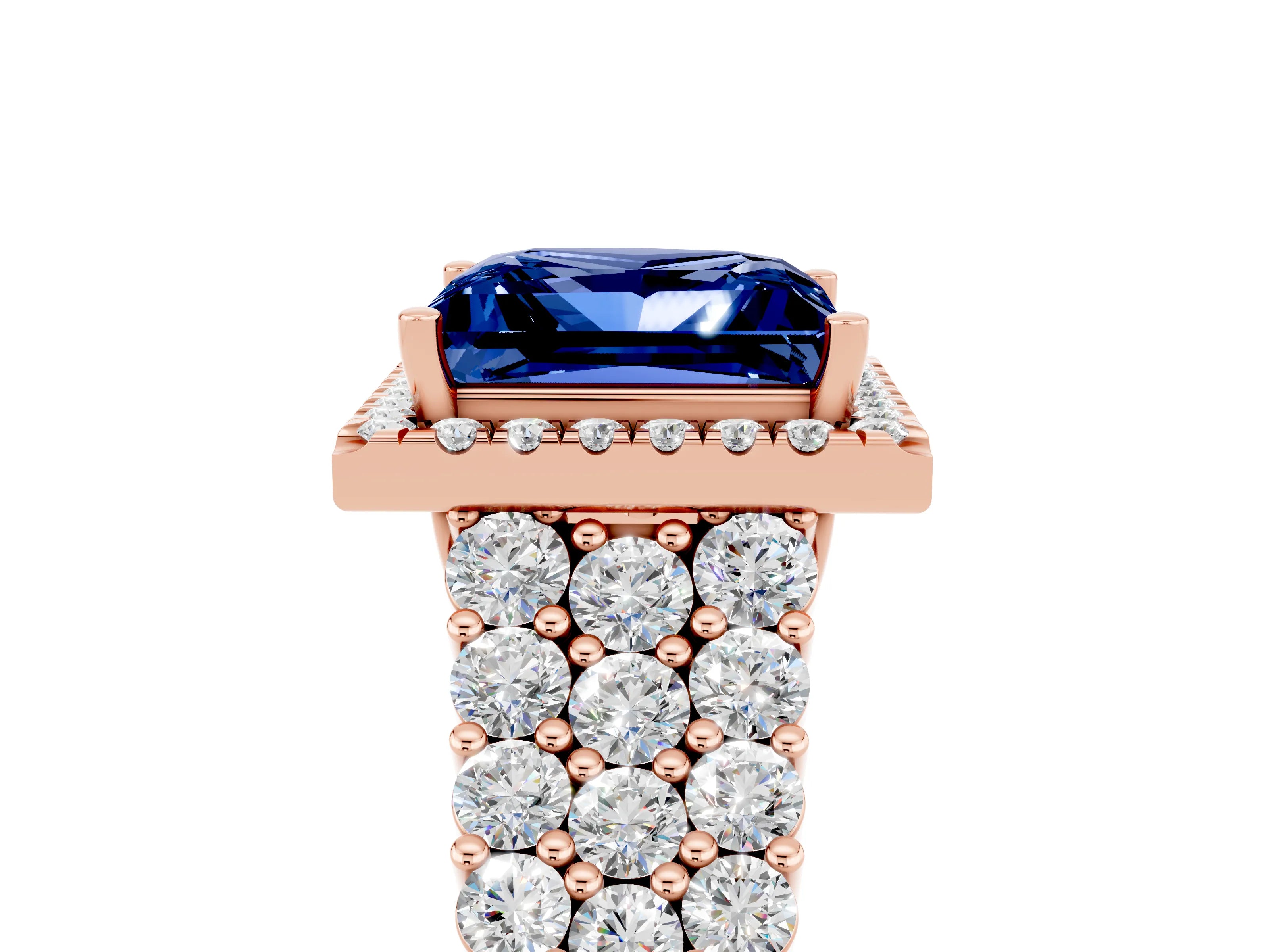 Rose gold Princess Cut Halo Pavé Diamond Engagement Ring with Split Shank and Four-Prong Setting_5