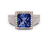 Rose gold Princess Cut Halo Pavé Diamond Engagement Ring with Split Shank and Four-Prong Setting