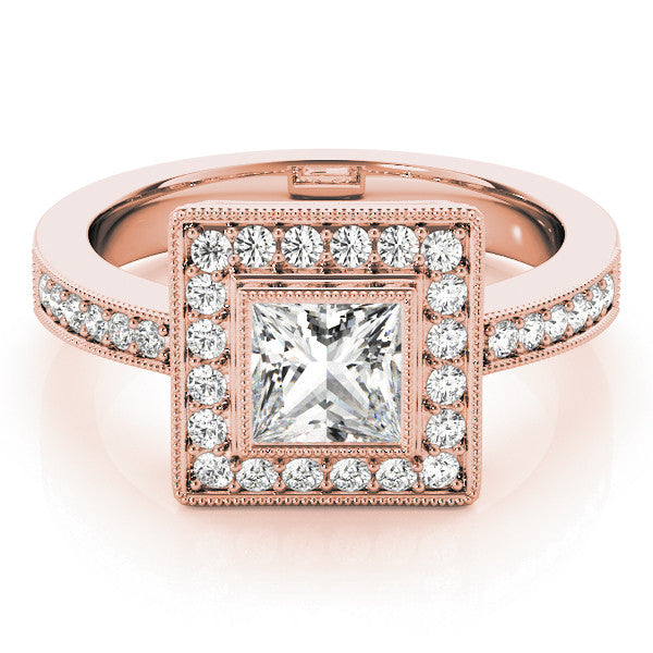 Rose gold Princess Cut Halo Pavé Diamond Ring 1