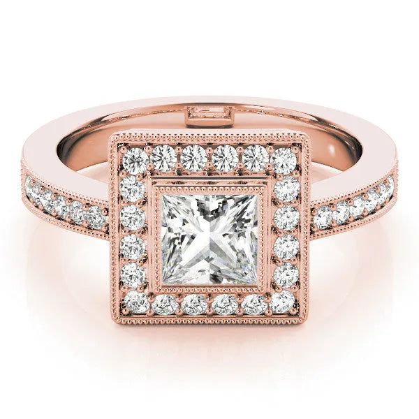 Rose gold Princess Cut Halo Pavé Diamond Ring