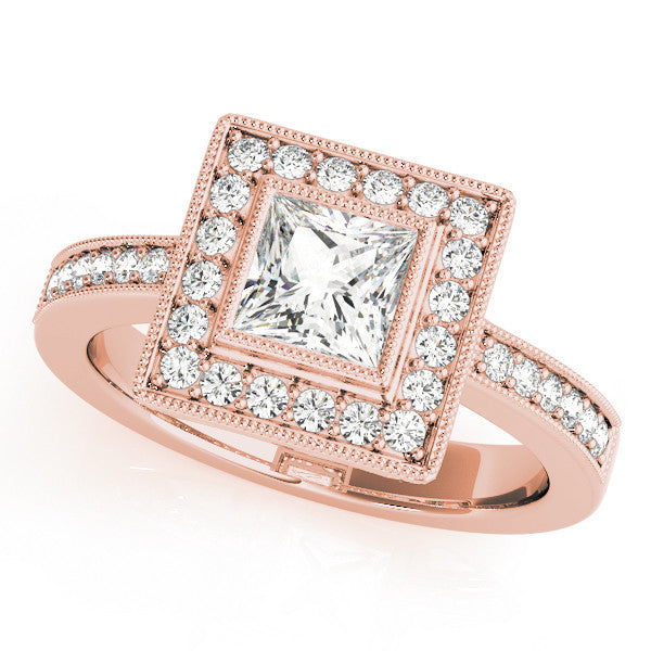 Rose gold Princess Cut Halo Pavé Diamond Ring