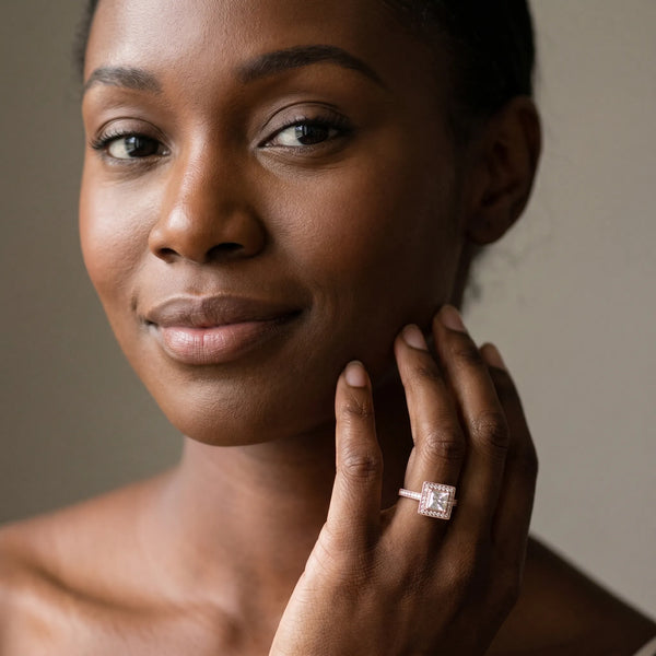 Rose gold Princess Cut Halo Pavé Diamond Ring