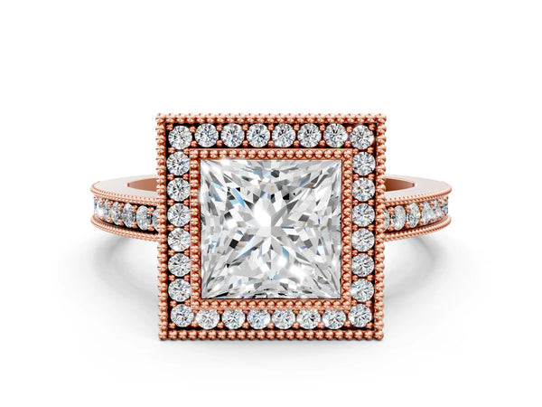Rose gold Princess Cut Halo Pavé Diamond Ring