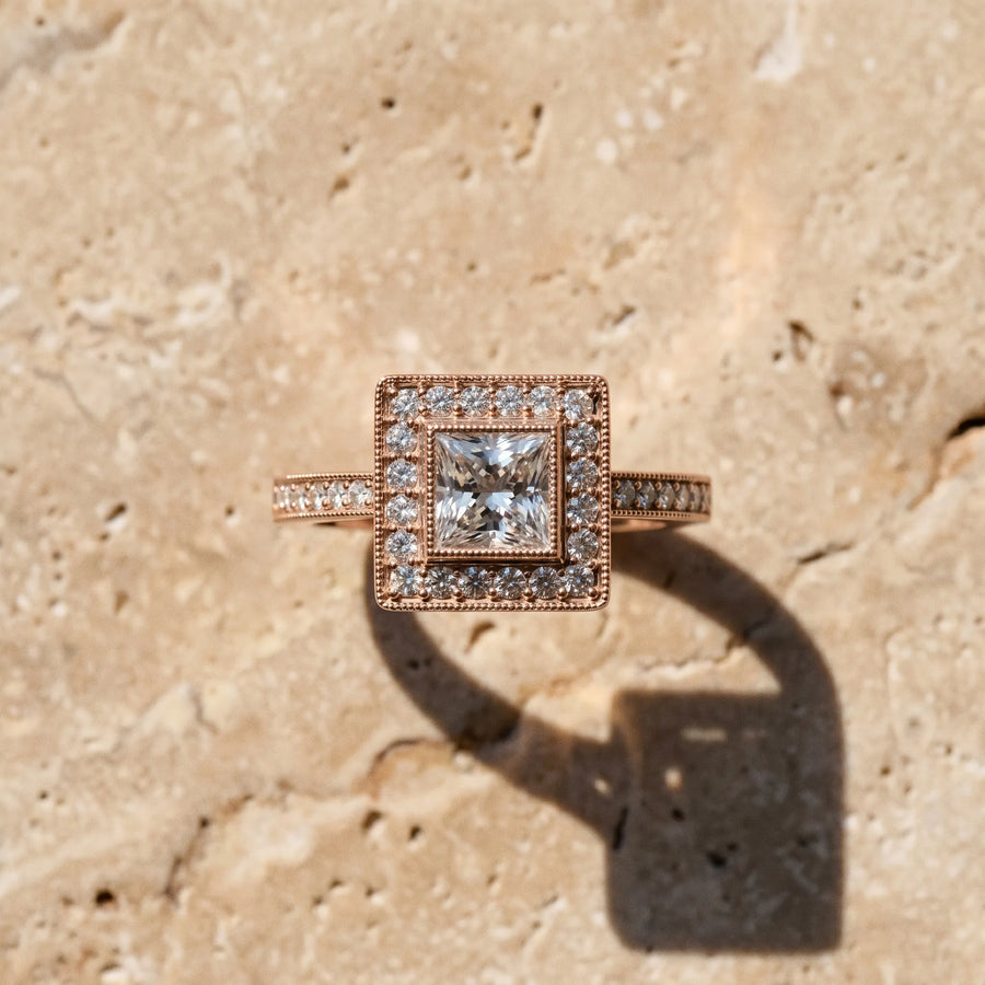 Rose gold Princess Cut Halo Pavé Diamond Ring