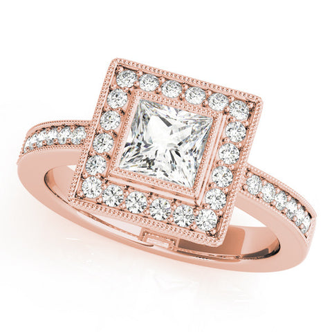 Rose gold Princess Cut Halo Pavé Diamond Ring