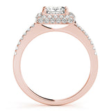 Rose gold Princess Cut Halo Pavé Solitaire Ring with Four-Prong Setting 2