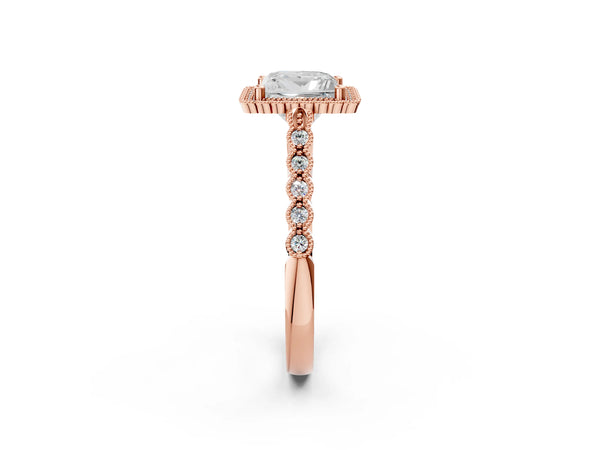 Rose Gold Princess Cut Milgrain Halo Pave Engagement Ring Setting