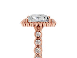Rose gold Princess Cut Halo Pavé Solitaire Ring with Milgrain Band_8