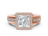 Rose gold Princess Cut Halo Pave Band Four-Prong Ring_62