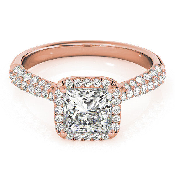 Rose gold Princess Cut Halo Pave Band Four-Prong Setting Ring 1