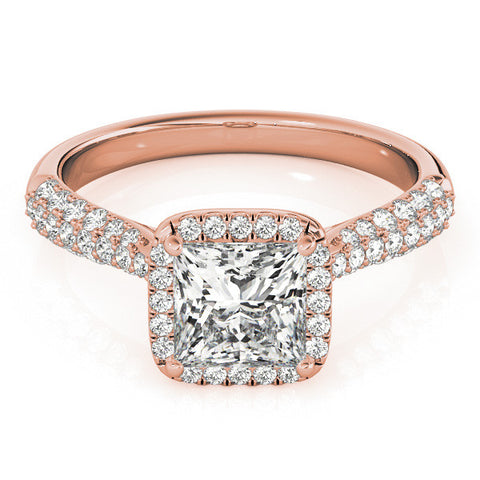 Rose gold Princess Cut Halo Pave Band Four-Prong Setting Ring 1