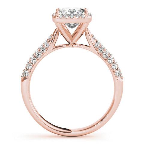 Rose gold Princess Cut Halo Pave Band Four-Prong Setting Ring 2