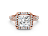 Rose gold Princess Cut Halo Pave Band Four-Prong Setting Ring_22