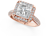 Rose gold Princess Cut Halo Pave Band Four-Prong Setting Ring_23