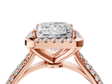Rose gold Princess Cut Halo Pave Band Four-Prong Setting Ring_26