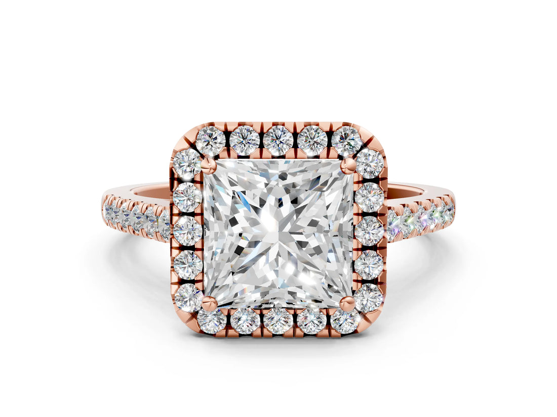 Rose gold Princess Cut Halo Pave Diamond Engagement Ring with Four-Prong Setting_3