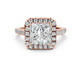 Rose gold Princess Cut Halo Pave Diamond Engagement Ring with Four-Prong Setting_3