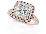 Rose gold Princess Cut Halo Pave Diamond Engagement Ring with Four-Prong Setting_4