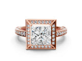 Rose gold Princess Cut Halo Pave Split Shank Prong Setting Ring_31