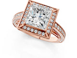 Rose gold Princess Cut Halo Pave Split Shank Prong Setting Ring_32
