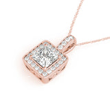 Rose gold Princess Cut Halo Pendant with Four-Prong Setting 1