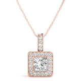 Rose gold Princess Cut Halo Pendant with Four-Prong Setting