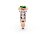 Rose gold Princess Cut Halo Peridot Ring with Split Shank and Four-Prong Setting_2