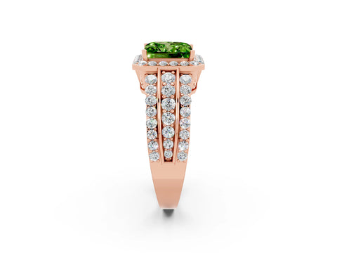 Rose gold Princess Cut Halo Peridot Ring with Split Shank and Four-Prong Setting_2