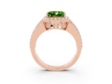 Rose gold Princess Cut Halo Peridot Ring with Split Shank and Four-Prong Setting_3