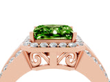 Rose gold Princess Cut Halo Peridot Ring with Split Shank and Four-Prong Setting_4