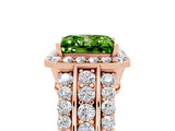 Rose gold Princess Cut Halo Peridot Ring with Split Shank and Four-Prong Setting_5