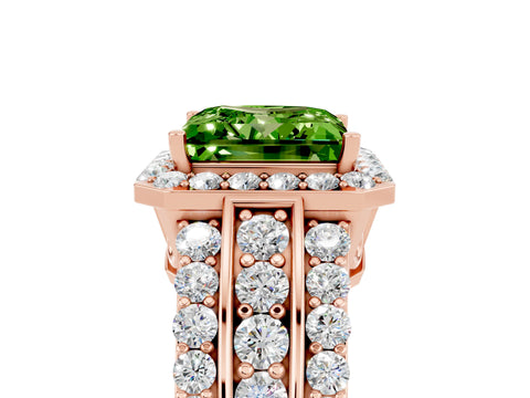 Rose gold Princess Cut Halo Peridot Ring with Split Shank and Four-Prong Setting_5