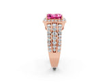 Rose gold Princess Cut Halo Pink Sapphire Ring with Split Shank and Four-Prong Setting_26