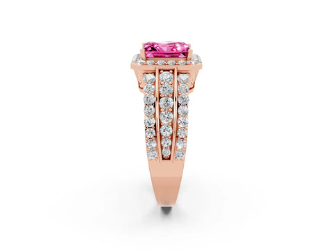 Rose gold Princess Cut Halo Pink Sapphire Ring with Split Shank and Four-Prong Setting_26