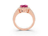 Rose gold Princess Cut Halo Pink Sapphire Ring with Split Shank and Four-Prong Setting_27