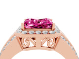 Rose gold Princess Cut Halo Pink Sapphire Ring with Split Shank and Four-Prong Setting_28