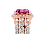 Rose gold Princess Cut Halo Pink Sapphire Ring with Split Shank and Four-Prong Setting_29