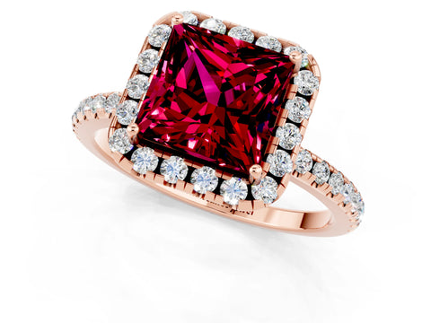 Rose gold Princess Cut Halo Round Diamond Pavé Band Four-Prong Ring_1