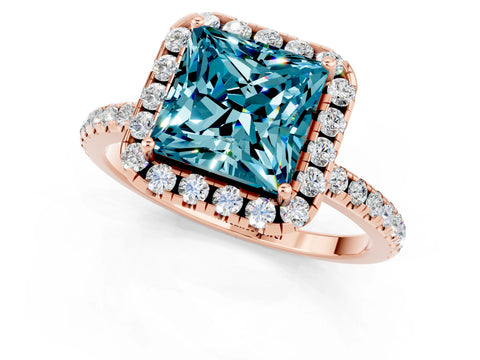 Rose gold Princess Cut Halo Round Diamond Pavé Band Four-Prong Ring_1