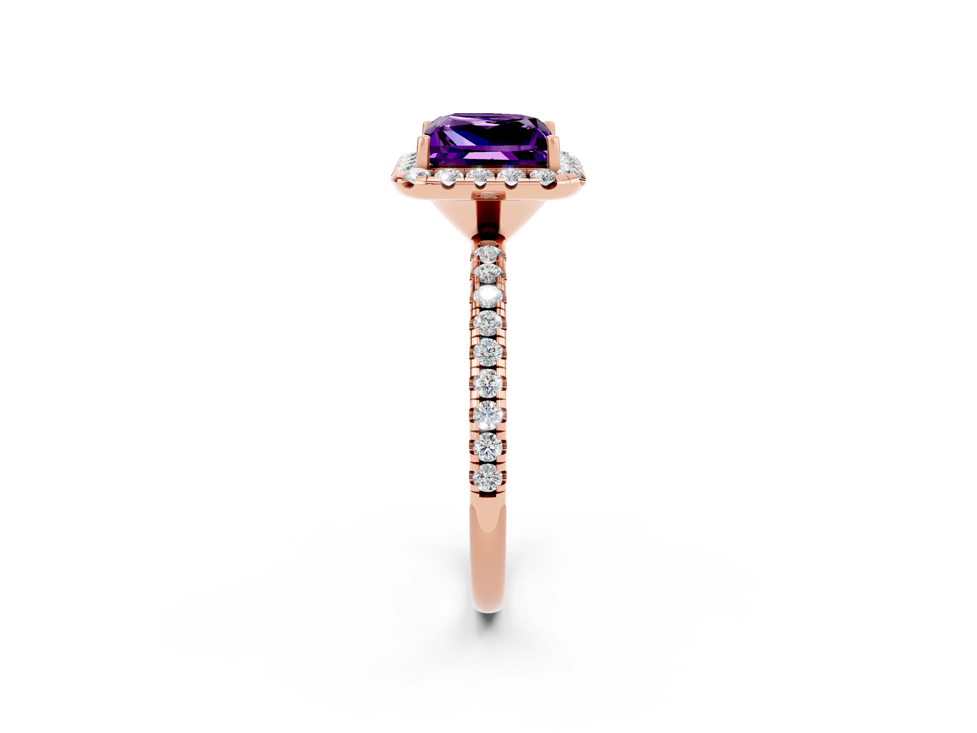 Rose gold Princess Cut Halo Round Diamond Pavé Band Four-Prong Ring_2
