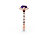 Rose gold Princess Cut Halo Round Diamond Pavé Band Four-Prong Ring_2