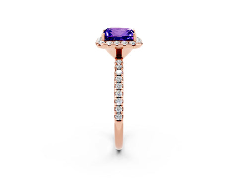 Rose gold Princess Cut Halo Round Diamond Pavé Band Four-Prong Ring_2