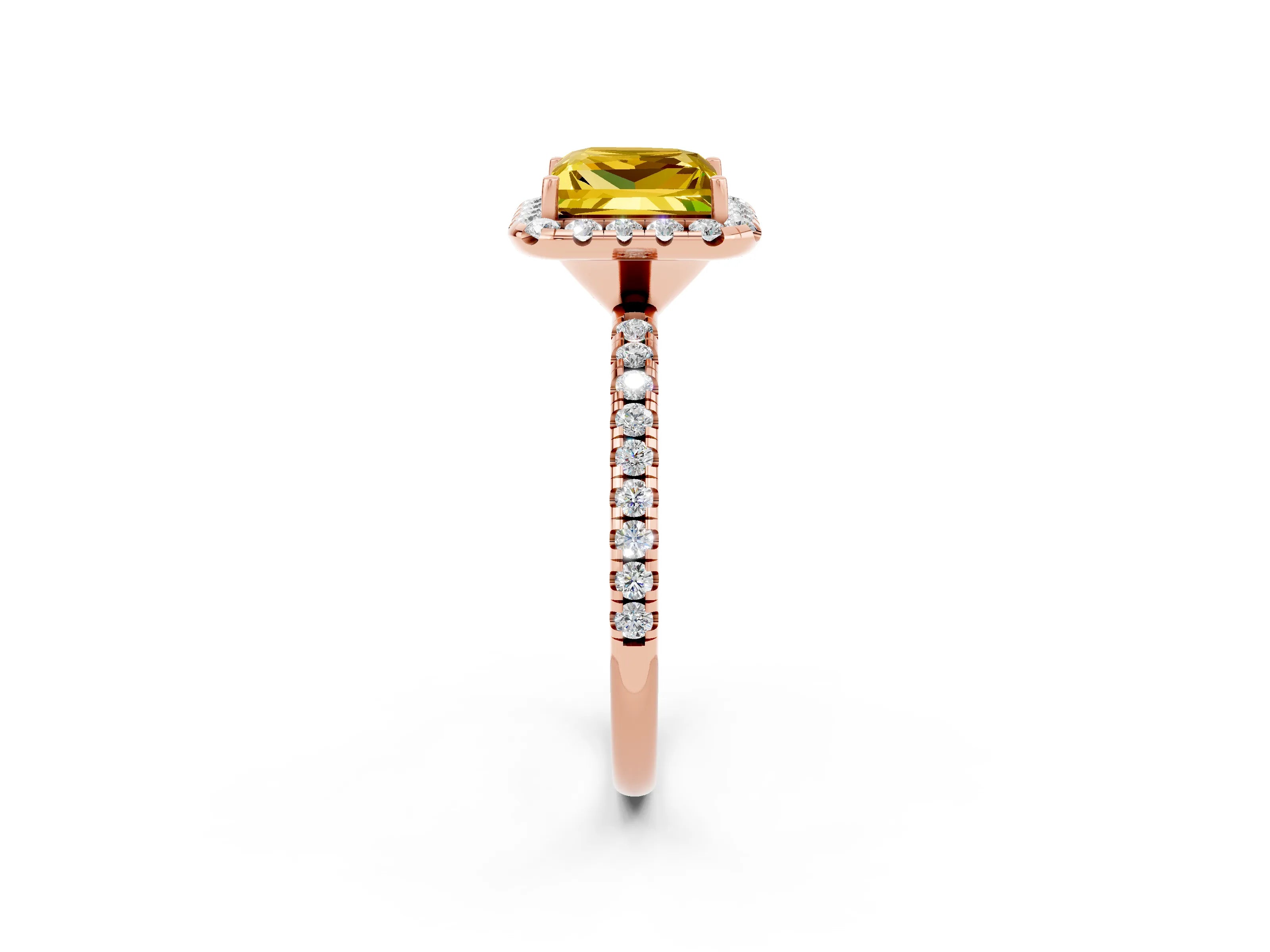 Rose gold Princess Cut Halo Round Diamond Pavé Band Four-Prong Ring_2