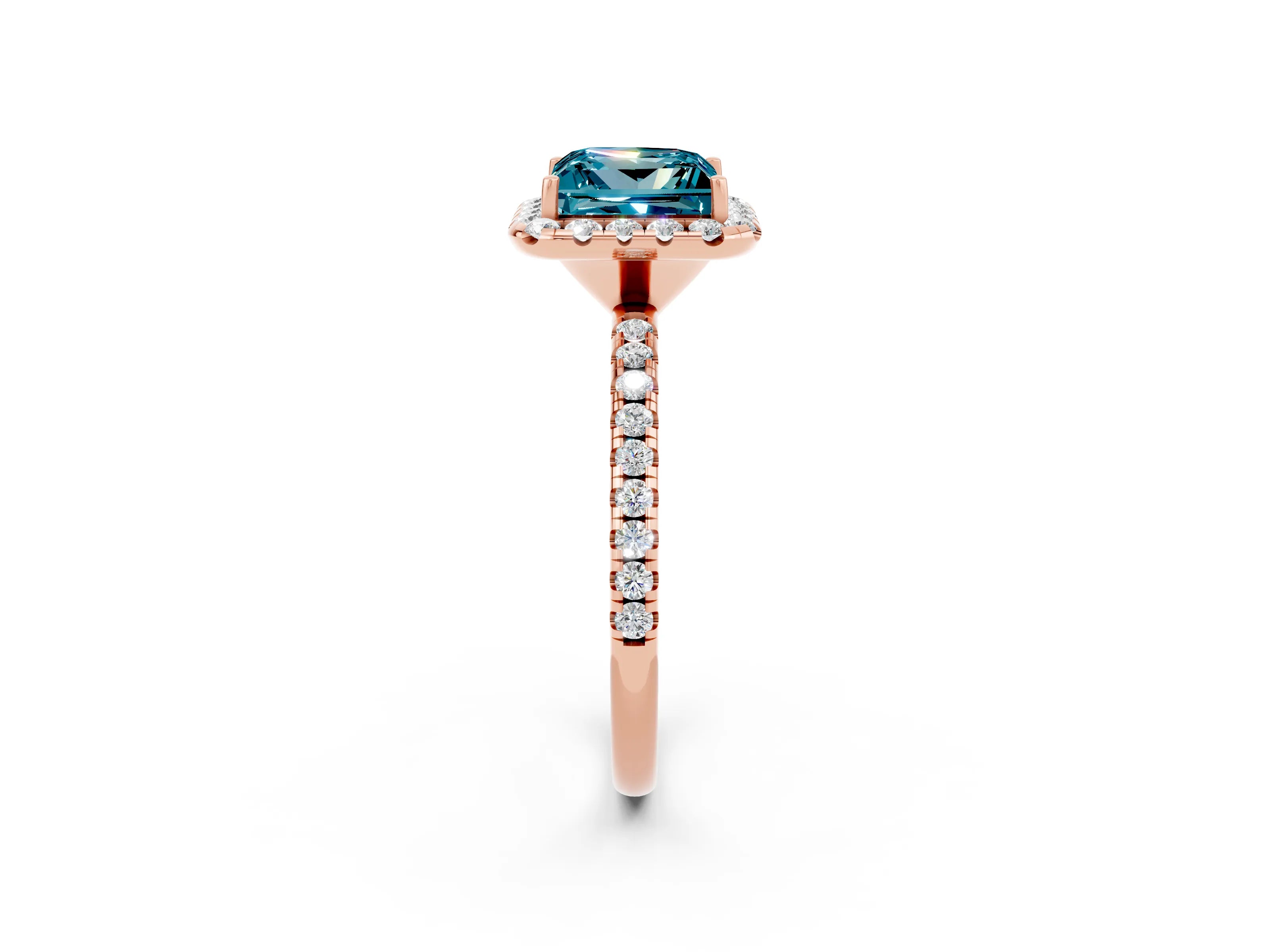 Rose gold Princess Cut Halo Round Diamond Pavé Band Four-Prong Ring_2